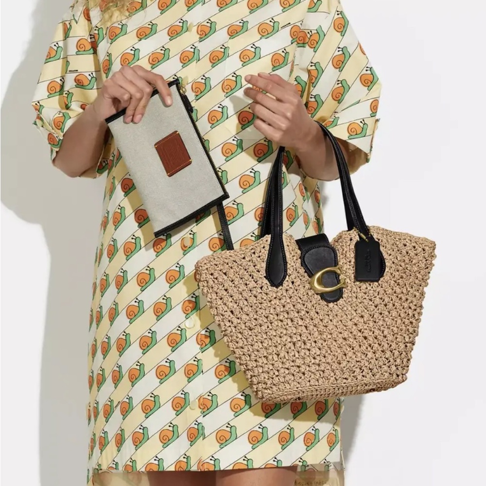 COACH Tabby Small Straw Tote in Natural Woven Straw and Leather CA034